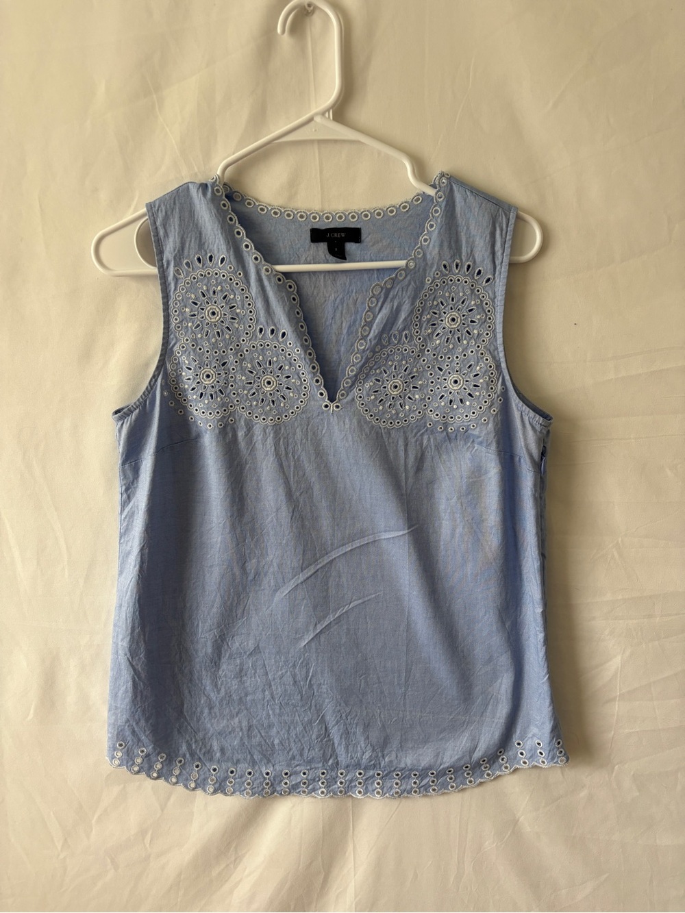 J. Crew Light Blue Chambray Embroidered Eyelet Sleeveless Blouse